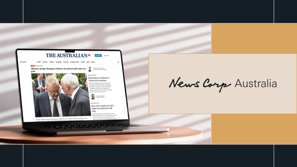 News Corp Australia’s The Australian website displayed on a laptop screen, featuring political news and editorial content. Demonstrates how the media giant uses WordPress VIP to deliver high-performance, enterprise-grade publishing experiences across its digital portfolio.