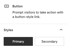 An image showing the options for including button style links, with the styles shown as 'primary' and 'secondary'