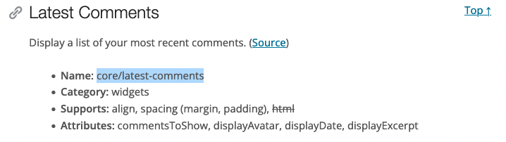 A picture which shows the characteristics of a 'last comment block' and how it would look on the platform