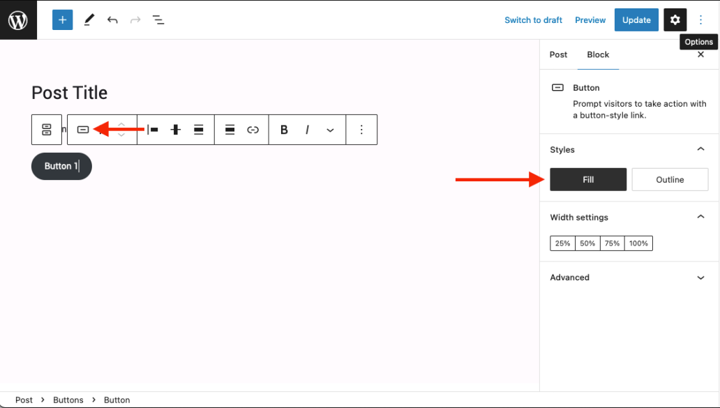 An image showing the block creation process in WordPress VIP, with an emphasis on the 'fill' and 'outline' styles