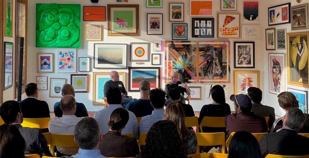 People listening to a panel discussion at the Automattic office in NYC.