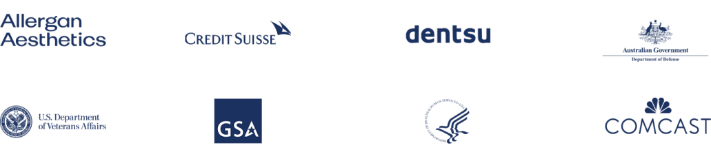 Field of logos of copanies whom Veterans & Co. partner with, including U.S. Department of Veterans Affairs, GSA, and Comcast. 